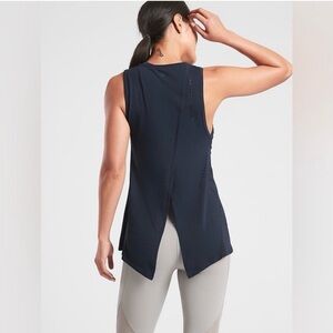 Athleta Foothill Seamless Tank Top Navy Blue Active Athleisure SMALL Tie Back
